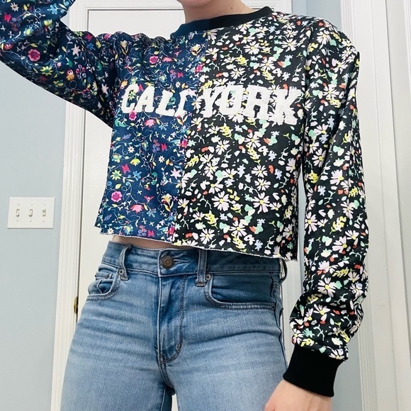 Cynthia Rowley X Bandier Sweatshirt Cropped Floral Multicolor Extra Small - Picture 1 of 7